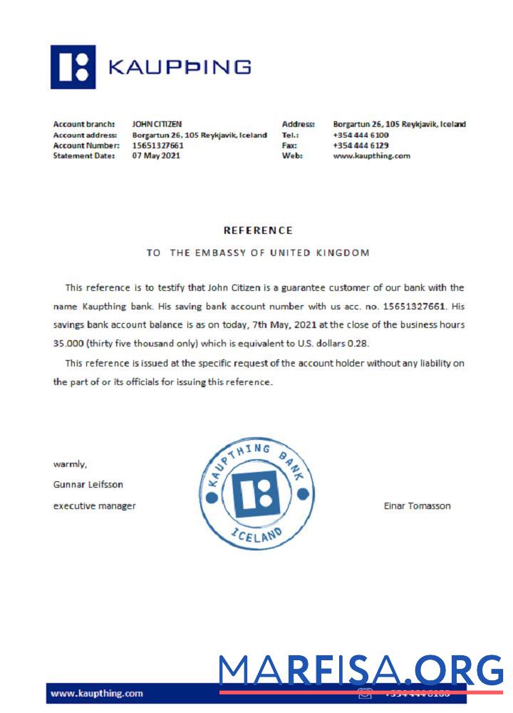 Blank Iceland Kaupthing reference example